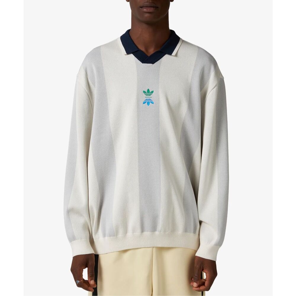 Adidas Originals Rolling Links Long Sleeve Polo Shirt M White Gray Striped